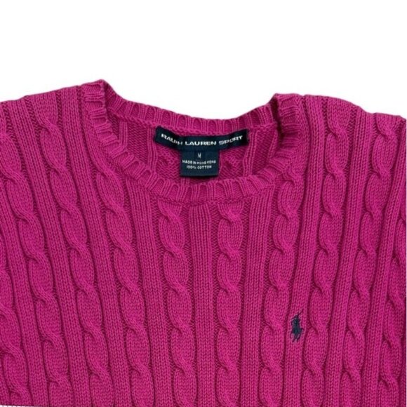 Ralph Lauren Sport Cable Knit Sweater Magenta Pink Pullover Cotton Womens Size M - Picture 4 of 8
